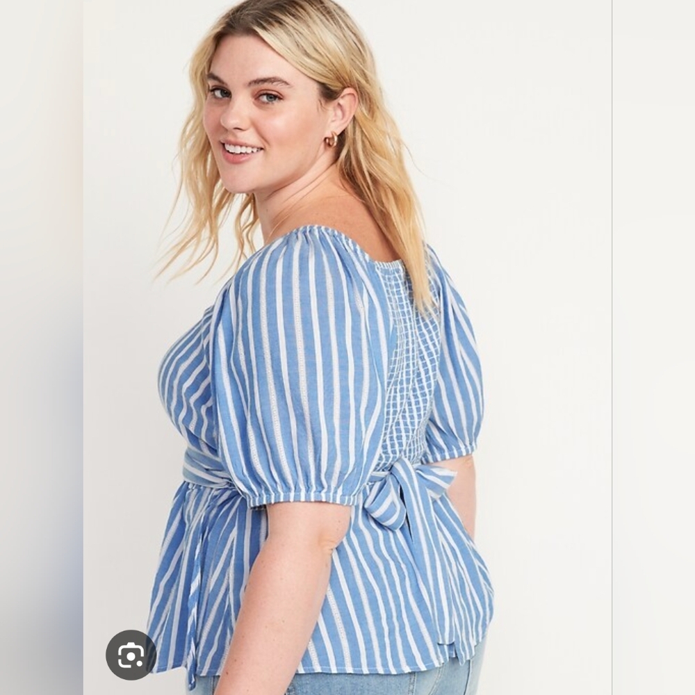 Old Navy Light Blue Striped Blouse - Picture 2 of 6